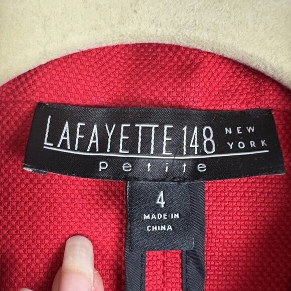 Lafayette 148 Red Cotton Linen Button Up Single Breasted Blazer Jacket Size 4 - Picture 5 of 10